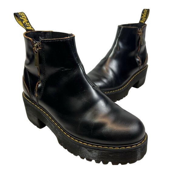 Dr. Martens Rometty II Womens Size 7 Platform Chelsea Boots Black Leather - Picture 1 of 9
